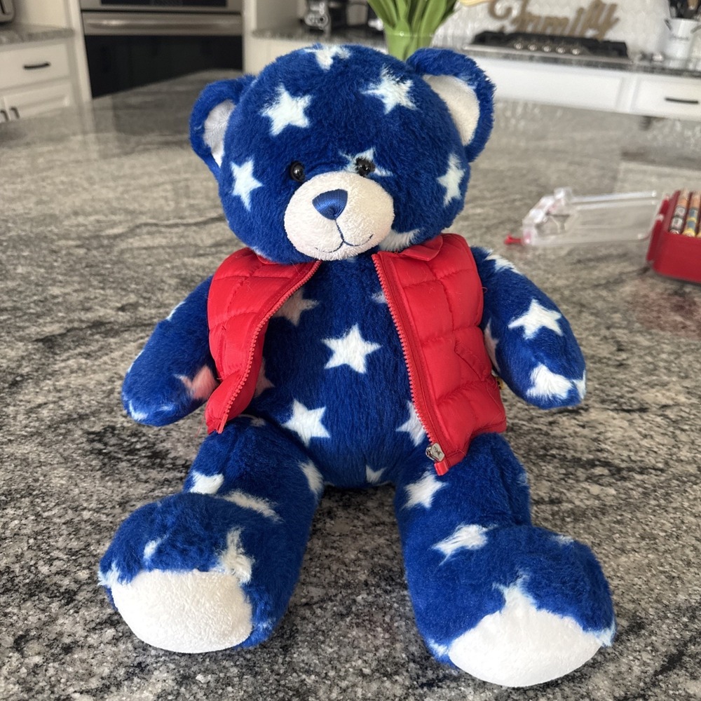 Build A Bear 17" Stars N Stripes Teddy Plush - Team USA Blue White Red Jacket